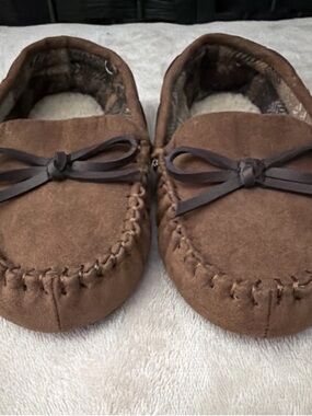 Target Kids Brown Suede Moccasin Slippers with Bow
